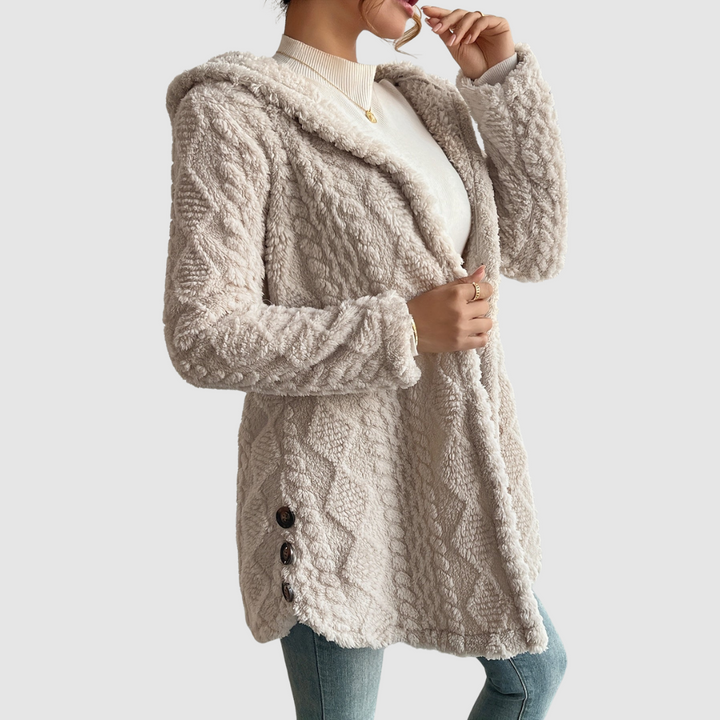 Barbora - Kardigan s kapucí z umělé kožešiny