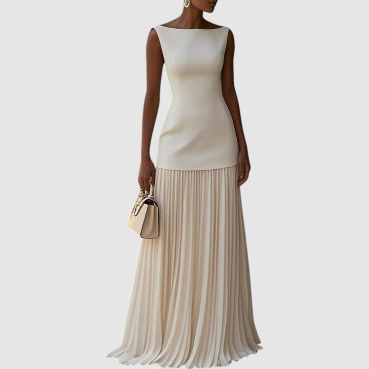 Eliška - Maxi šaty bez rukávů s plisovaným vzorem