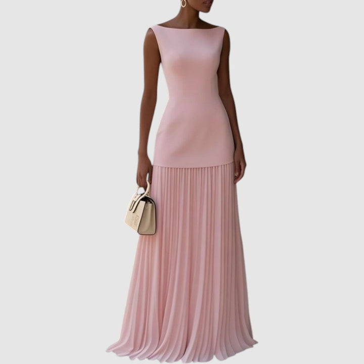 Eliška - Maxi šaty bez rukávů s plisovaným vzorem