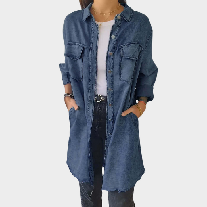 Adriana - Džínová košile s dlouhým rukávem a klasickým límcem