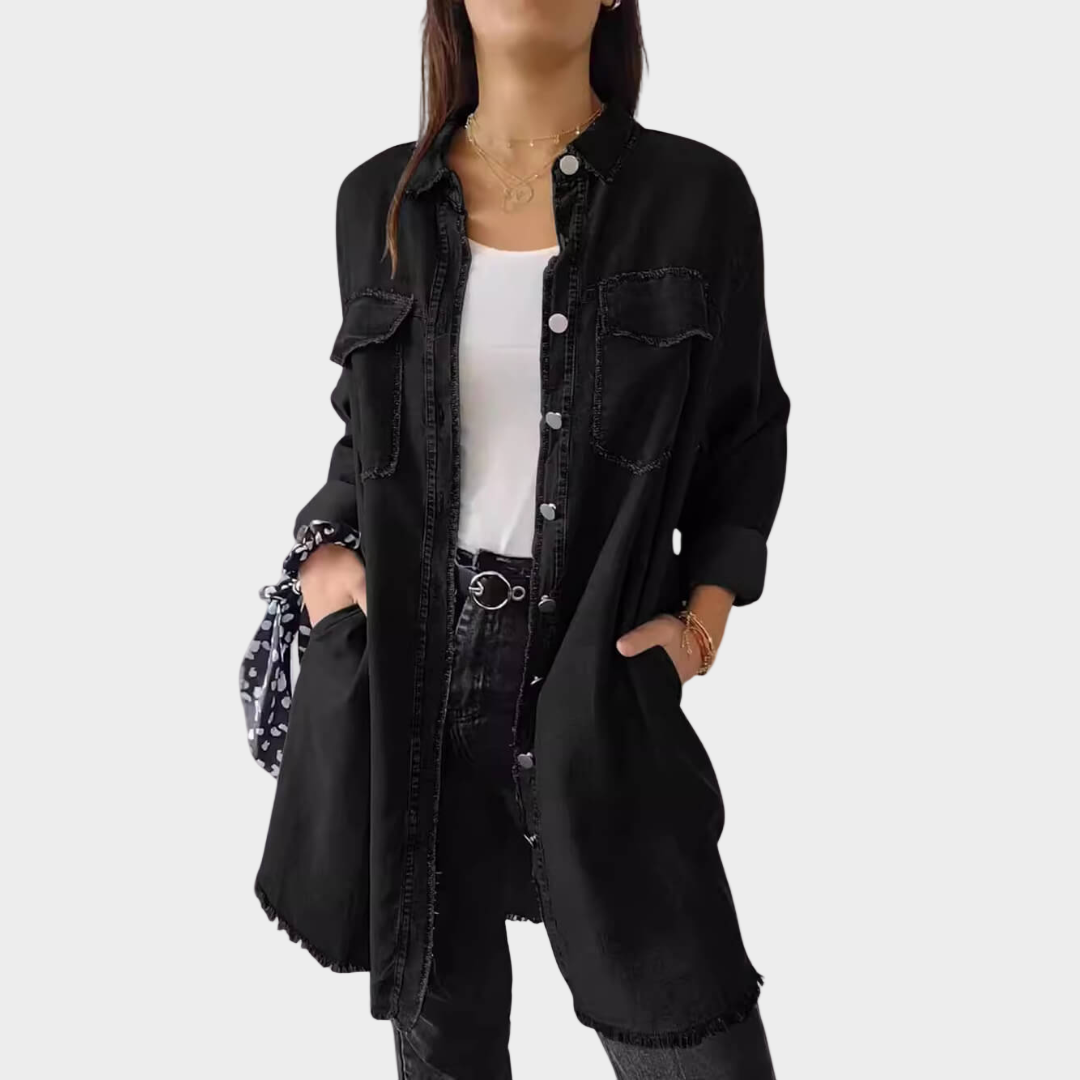 Adriana - Džínová košile s dlouhým rukávem a klasickým límcem