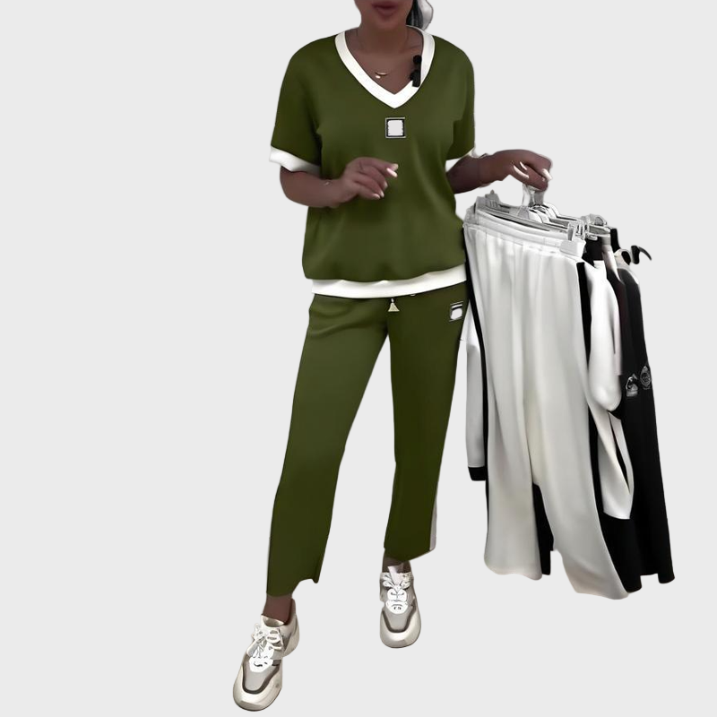 Kristýna - Dámská Neformální Sada s Topem a Kalhotami s V Výstřihem