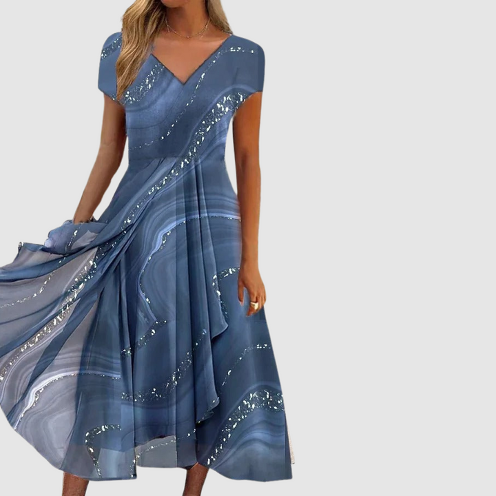 Gabriela – Elegantní midi šaty s V výstřihem