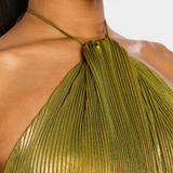 Bojana Halter Metalik Haljina s Otvorenim Leđima i Visokim Razrezom