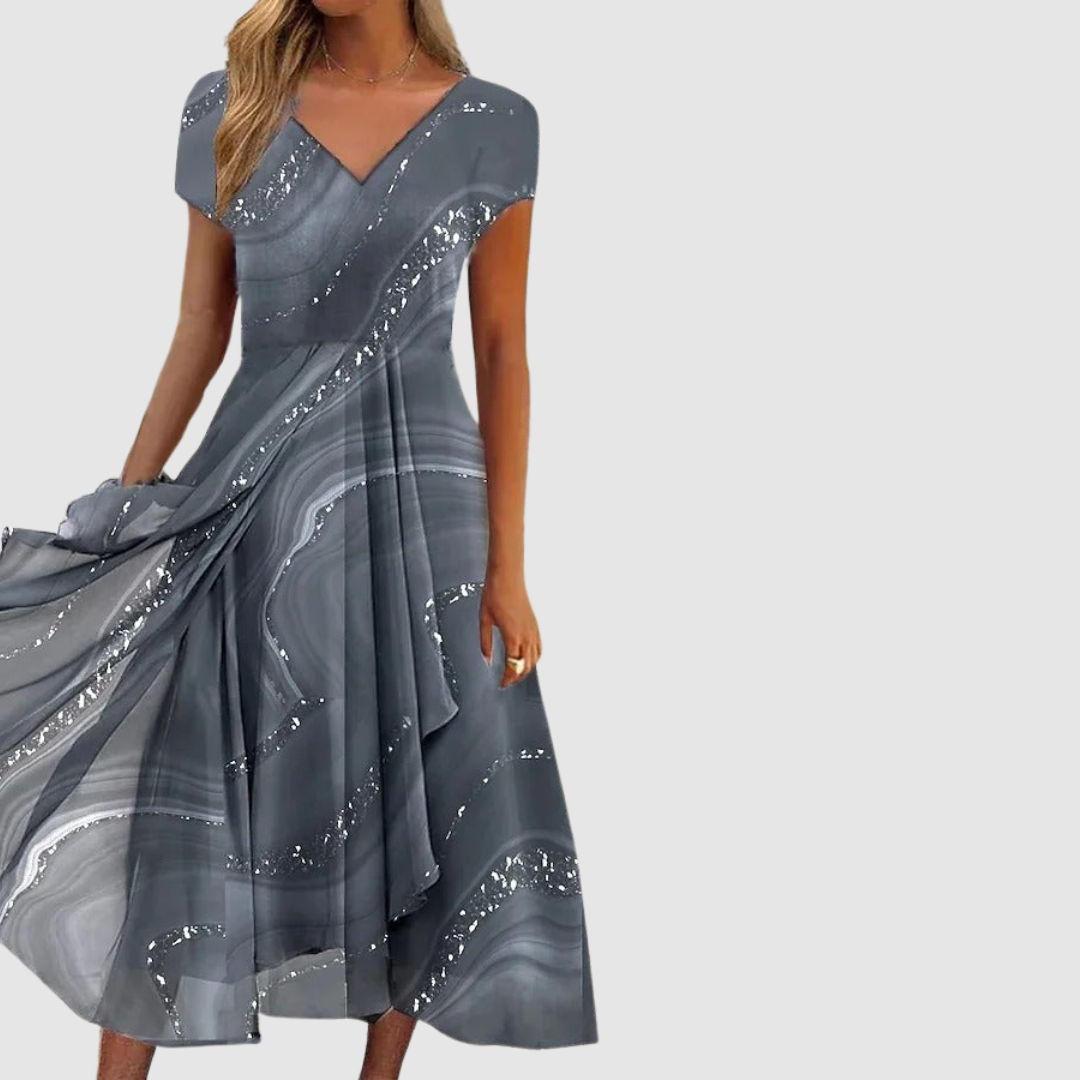 Gabriela – Elegantní midi šaty s V výstřihem