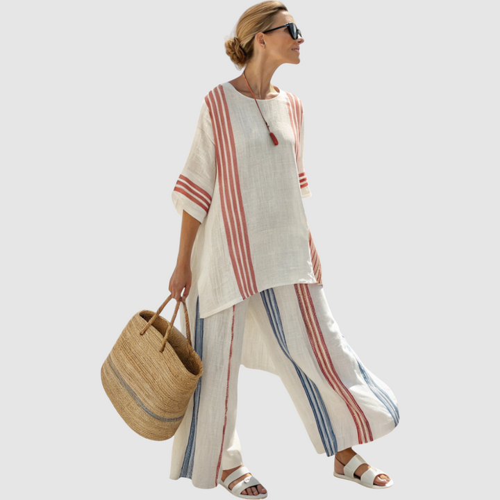 Rozálie - Etnická sada z bambusového lnu s pruhy