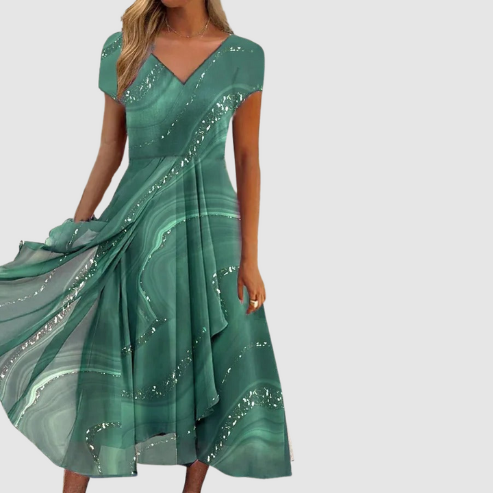 Gabriela – Elegantní midi šaty s V výstřihem