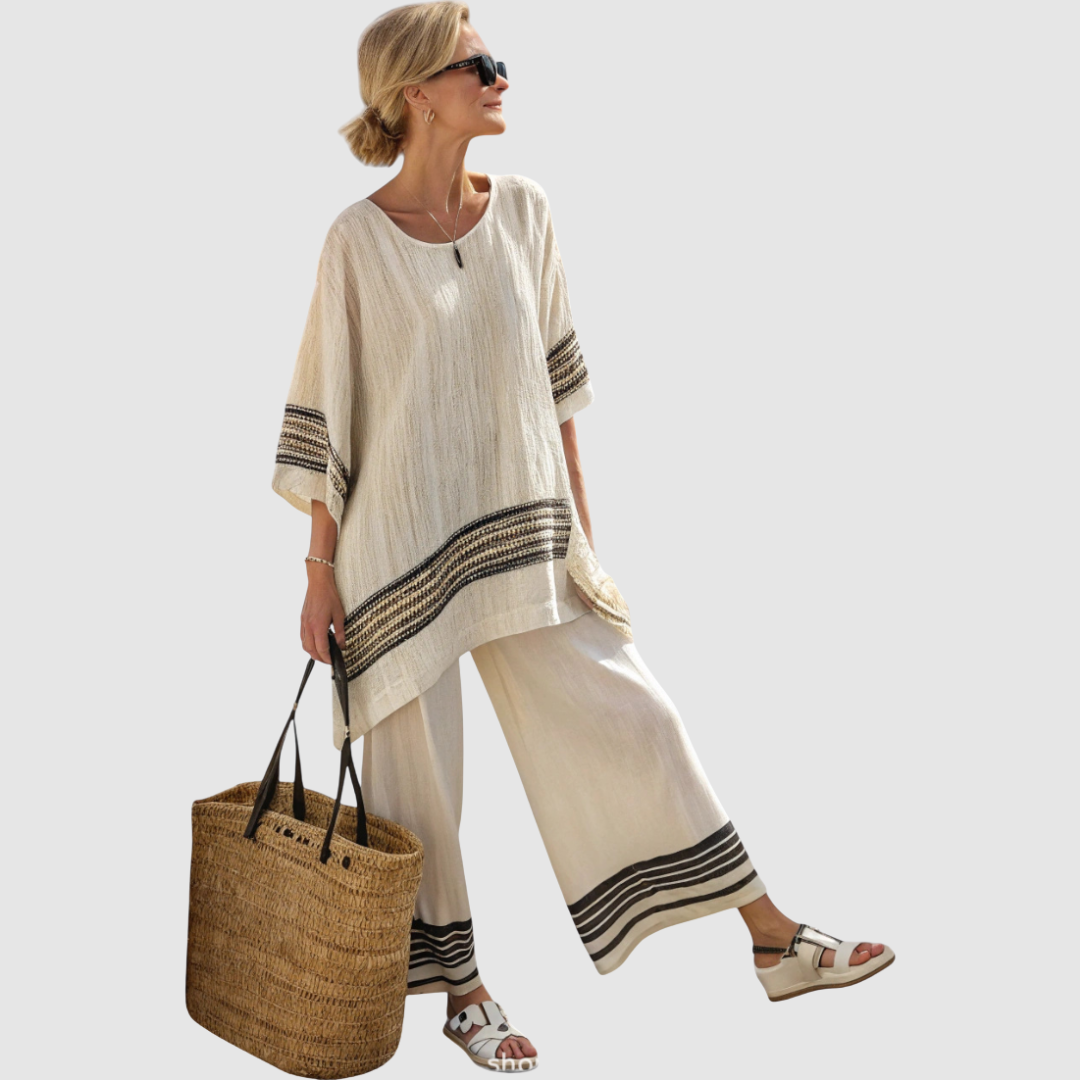 Rozálie - Etnická sada z bambusového lnu s pruhy