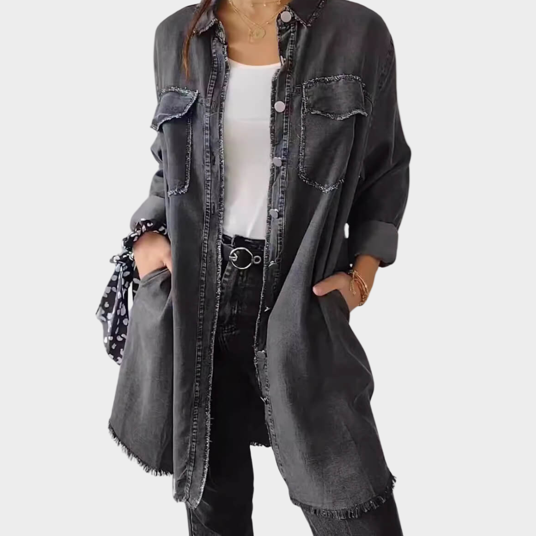 Adriana - Džínová košile s dlouhým rukávem a klasickým límcem