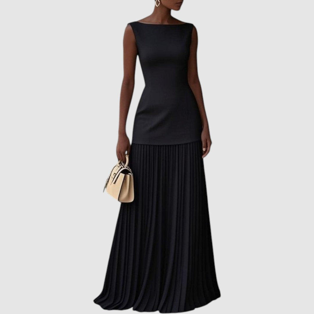 Eliška - Maxi šaty bez rukávů s plisovaným vzorem