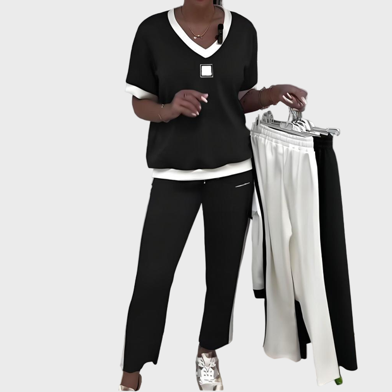 Kristýna - Dámská Neformální Sada s Topem a Kalhotami s V Výstřihem