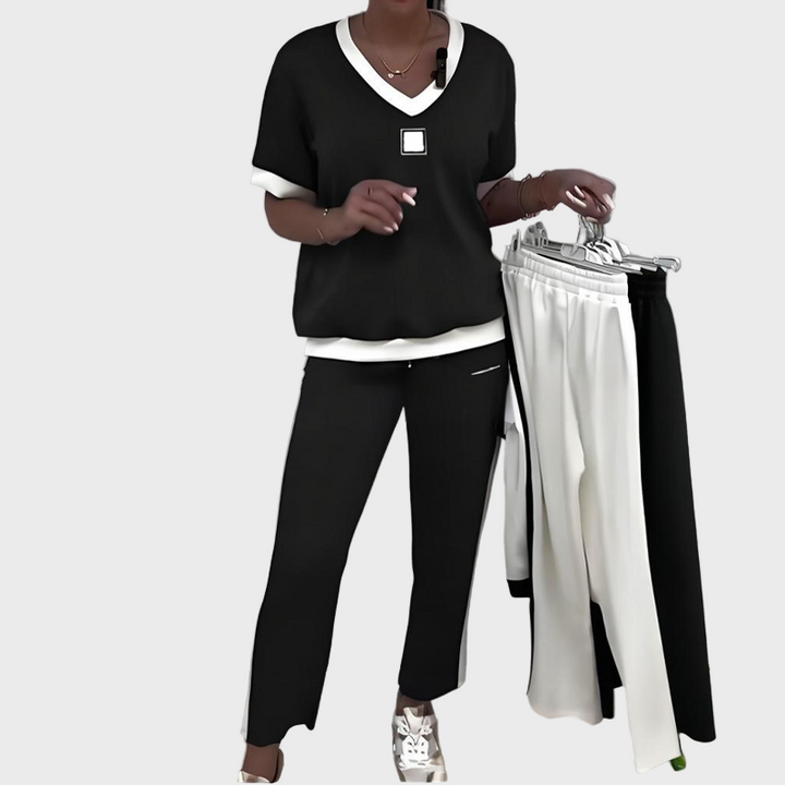 Kristýna - Dámská Neformální Sada s Topem a Kalhotami s V Výstřihem