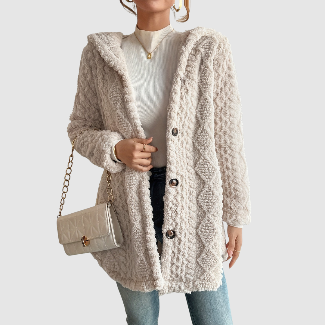 Barbora - Kardigan s kapucí z umělé kožešiny