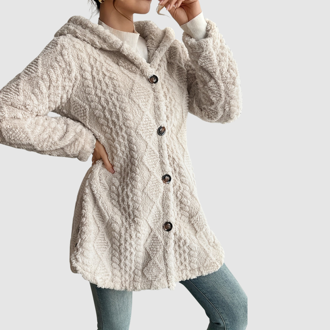 Barbora - Kardigan s kapucí z umělé kožešiny