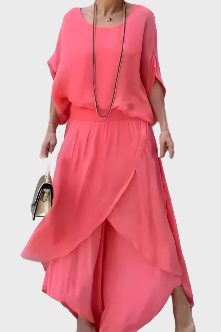 Stella - Top široký a kalhoty se roztržením – Sada dvou kusů z šifonu