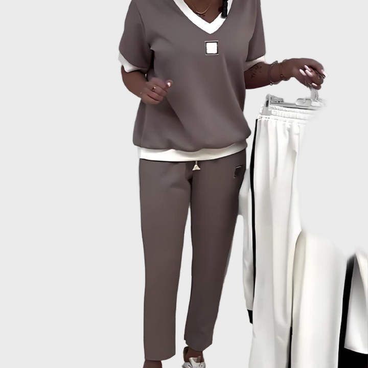 Kristýna - Dámská Neformální Sada s Topem a Kalhotami s V Výstřihem